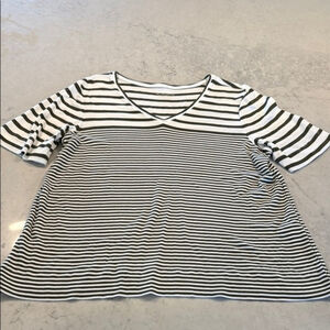 Chicos The Ultimate Tee Olive Green Striped V Neck Top XL